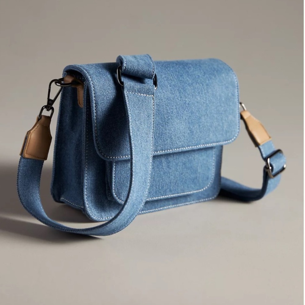 Anthro HVISK Cayman Denim Crossbody Bag Blue Sustainable Mini Flap